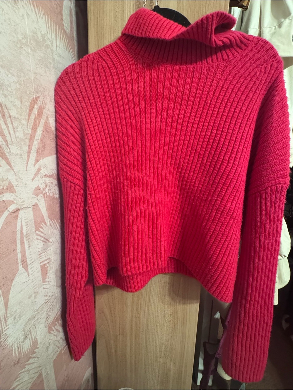 Women’s Ribbed Turtleneck Sweater - Redish pink